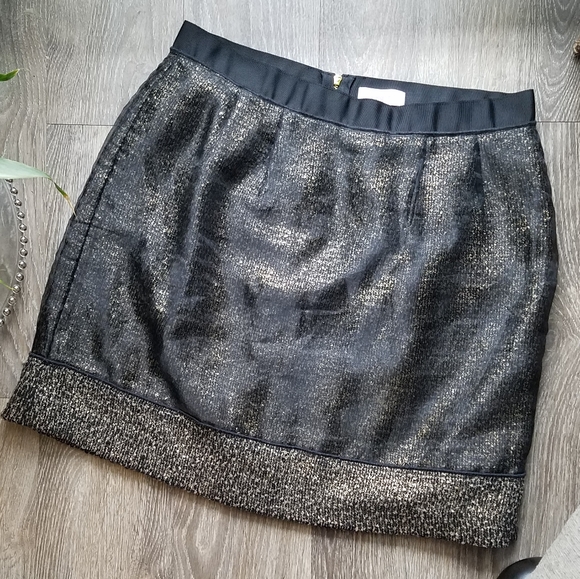 LOFT Dresses & Skirts - Ann Taylor LOFT Black Gold Metallic Overlay Skirt